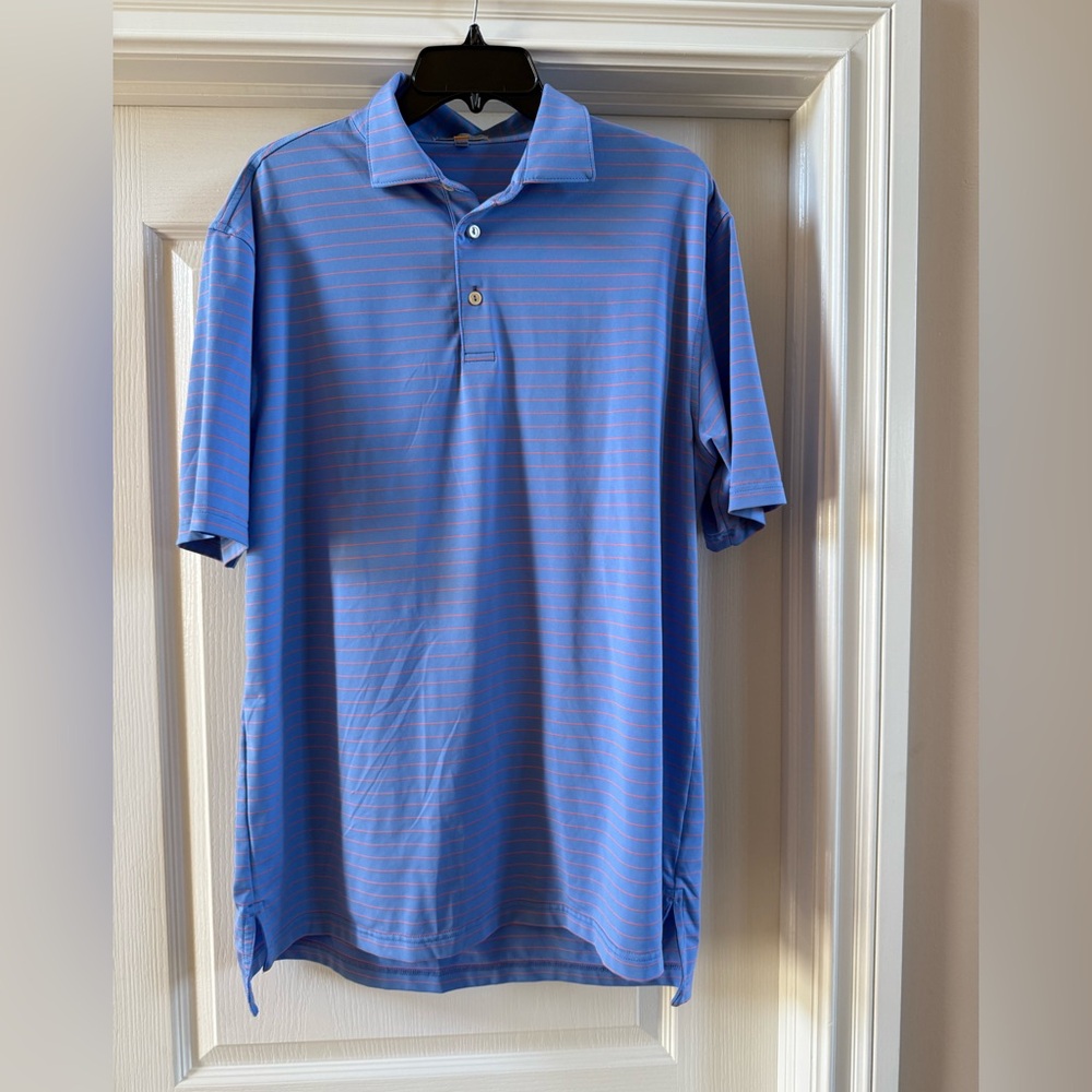 Peter Millar Summer Comfort Men's Large Blue Stripe Polo Golf Shirt